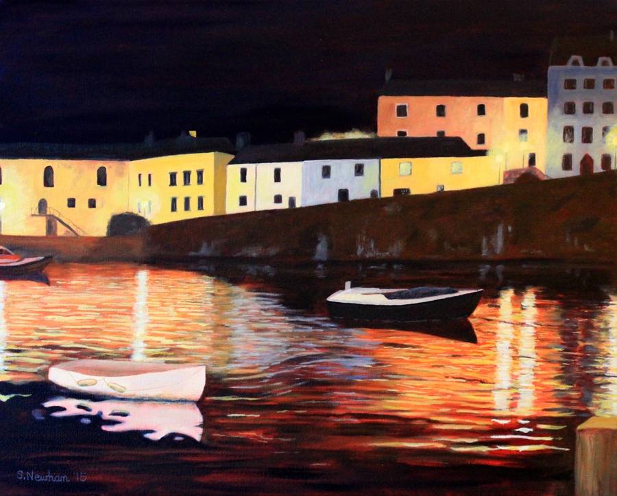 Tenby harbour at night